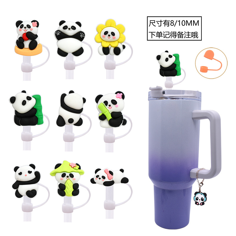 Wholesale Random 8/10MM cute panda dust plug DIY c straw aessories