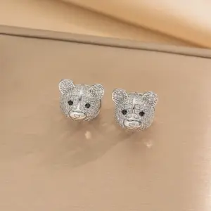 395 Steel Color Bear Ear Studs