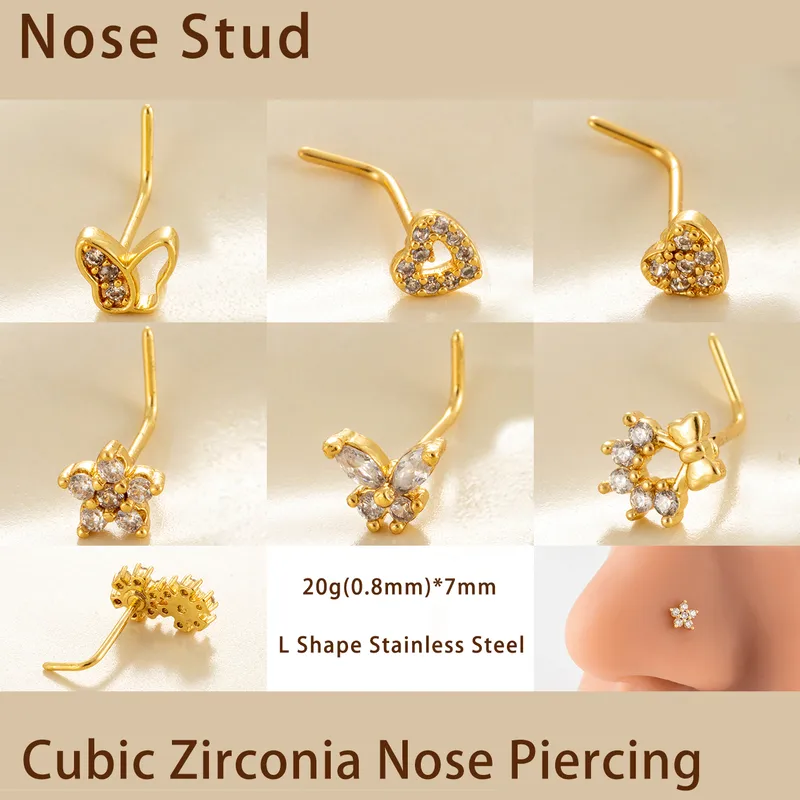 Wholesale 1 Piece Nose Rings & Studs Casual Classic Style Heart Shape Flower Butterfly Copper Flowers Butterfly Zircon Nose Rings & Studs Nose