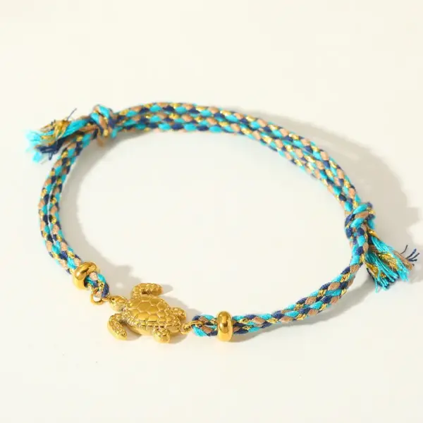 Sweet Cute Stainless Steel 18K Gold Turtle Pendant Colorful Handmade Woven Rope Bracelet Jewelry Simple Style Versatile Ocns