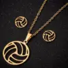 Wholesale PVD Coated 18K Gold Real Gold Plated Volleyball 201 Stainless Steel Fashion Korean Style Waterproof Non Tarnish Pendant Necklace Ear Studs