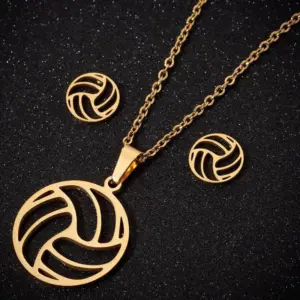 Wholesale PVD Coated 18K Gold Real Gold Plated Volleyball 201 Stainless Steel Fashion Korean Style Waterproof Non Tarnish Pendant Necklace Ear Studs