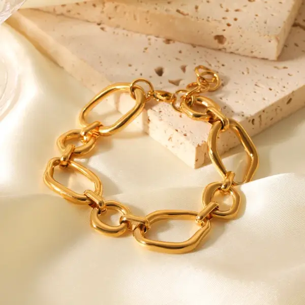 Wholesale 304 Stainless Steel Irregular Geometric PVD Coated 18K Real Gold Plated IG Style Casual Elegant Waterproof Non Tarnish Irregular Handmade Chain Lobster Trigger Clasp Closure Gold Chain Bracelet