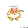 Wholesale PVD Coated Real Gold Plated Heart Shape 304 Stainless Steel Synthetic Gemstones Elegant French Style Sweet Waterproof Non Tarnish Open Rings