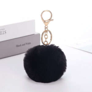 Black / Rabbit fur ball keychain