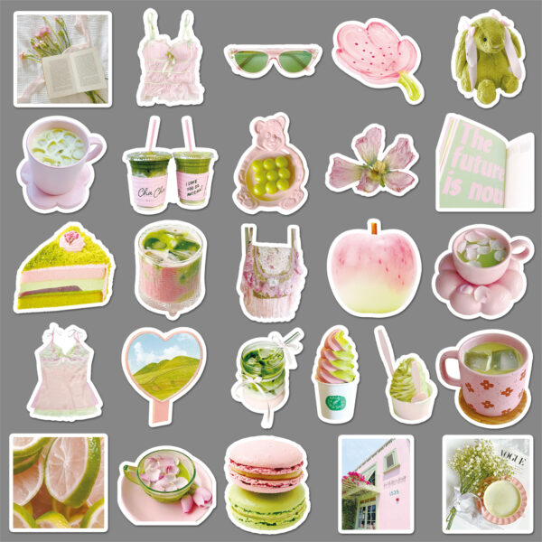 oly-8ba54f53f875383de2d7cac6e9a44032 Wholesale 51pcs pink and green graffiti stickers fresh decorative card stickers