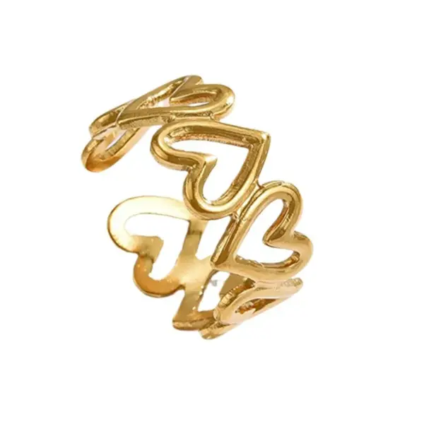 Wholesale PVD Coated Real Gold Plated Heart Shape Titanium Steel Simple Style Waterproof Non Tarnish Rings