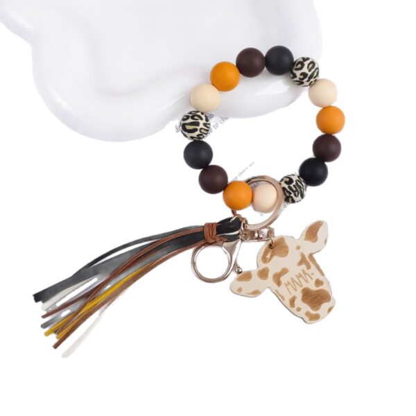 Wholesale Western-style silicone beaded tassel wooden keychain