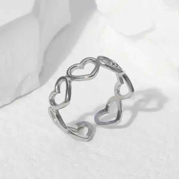 Wholesale PVD Coated Real Gold Plated 18K Gold Heart Shape 304 Stainless Steel Sweet Waterproof Non Tarnish Open Ring