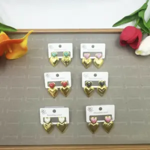 Large and Small Heart-Shaped Half-Drop Oil Earrings, Random Color / 18k