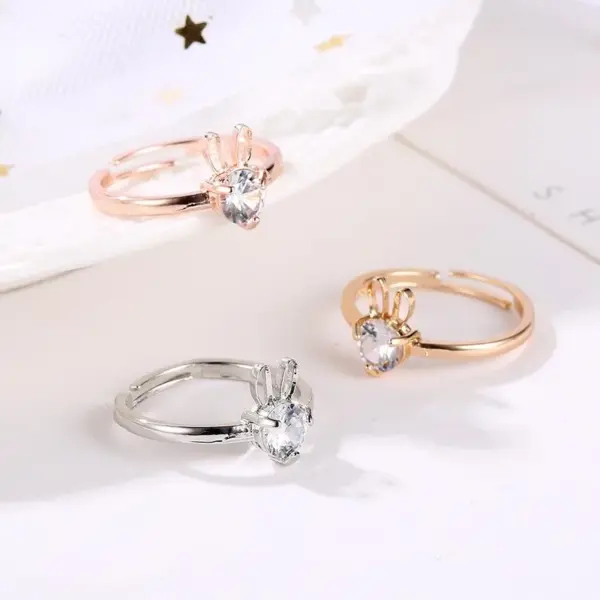Wholesale New Cute Rabbit Copper Inlaid Zircon Ring Opening Adjustable Ring