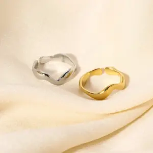Wholesale PVD Coated Real Gold Plated 18K Gold Solid Color 304 Stainless Steel IG Style Nordic Style French Style Waterproof Non Tarnish Open Rings