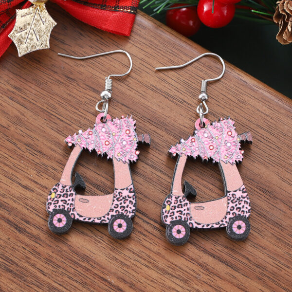 Wholesale Christmas Hollow Christmas Tree Leopard Print Car Wooden Double-Sided Earrings