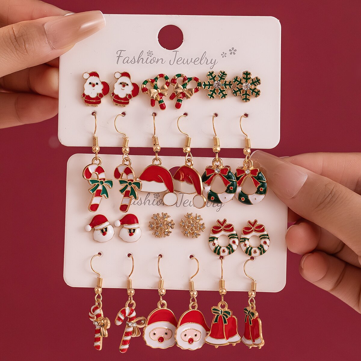 Wholesale Christmas Long Oil-opping Bell Snowflake Christmas Earrings suit
