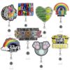Wholesale Cross-border Hot-selling Rainbow Acrylic DIY Creative Teachers and Students Medical Telescopic ID Buckle Badge Clip Easy Pull Buckle