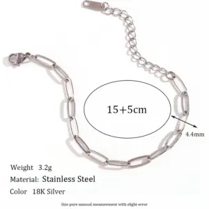 4.4mm Clip Chain-Steel Bracelet-15cm+5cm