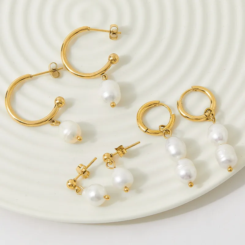 Wholesale PVD Coated Real Gold Plated 16K Gold White Gold Plated Gold Plating Solid Color 304 Stainless Steel Freshwater Pearl Fashion Waterproof Non
