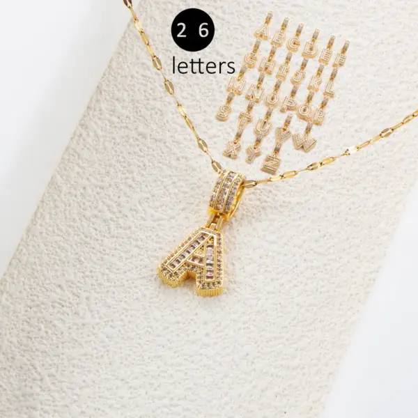 Wholesale Stainless Steel 18K Gold Plated Hip-Hop Simple Style Plating Inlay Letter Zircon Pendant Necklace
