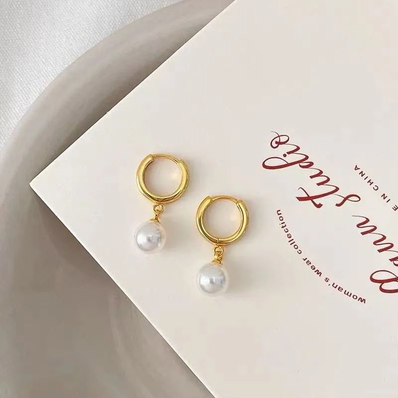 Wholesale 1 Pair Elegant Simple Style Round Plating Inlay Titanium Steel Pearl op Earrings