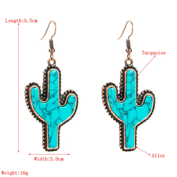 Wholesale Cross-border Amazon independent station Western style cactus earrings creative turquoise personality exaggerated earrings