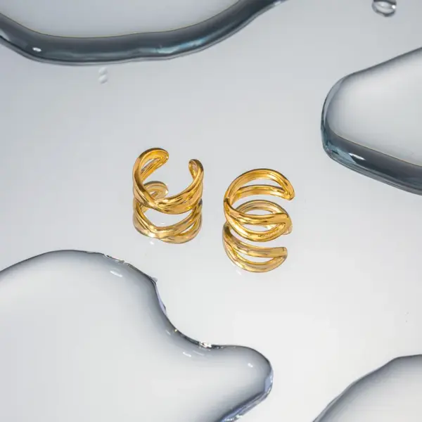 Wholesale 304 Stainless Steel Geometric PVD Coated 18K Real Gold Plated Simple Style IG Style Plating Gold Ear Cuffs