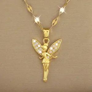 Wholesale Titanium Steel Copper IG Style Simple Style Plating Inlay Angel Zircon Pendant Necklace