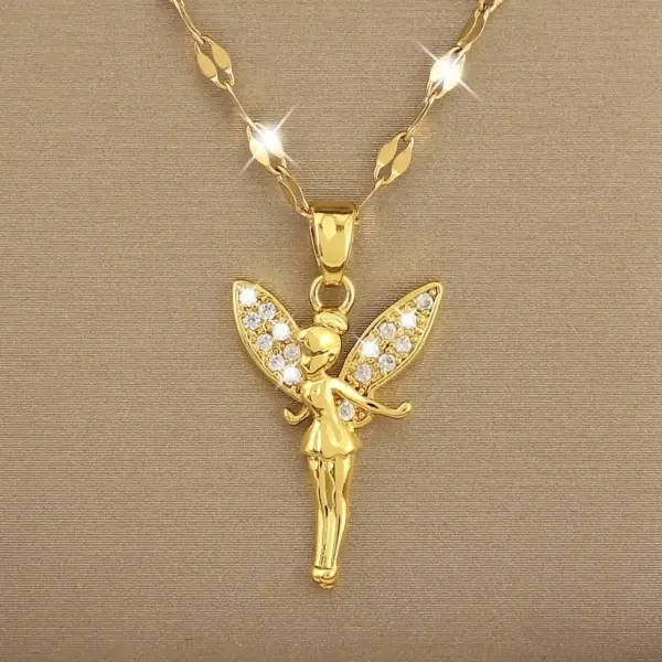 Wholesale Titanium Steel Copper IG Style Simple Style Plating Inlay Angel Zircon Pendant Necklace