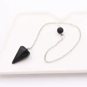 Black agate / Tapered Natural Stone + Silver White Chain
