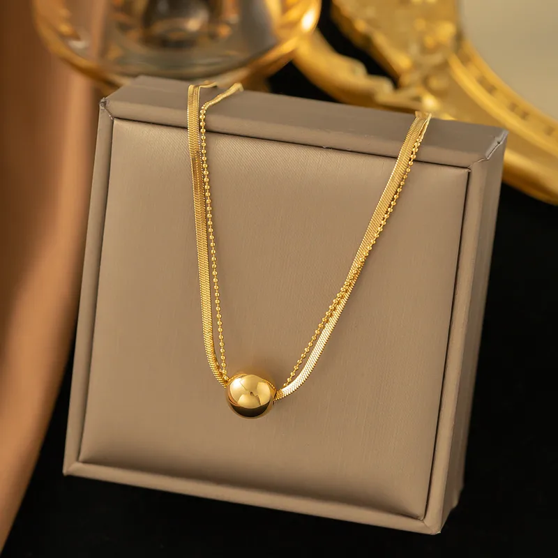Wholesale PVD Coated Real Gold Plated 18K Gold Solid Color 304 Stainless Steel Casual Simple Style Waterproof Non Tarnish 304 Stainless Steel Necklace