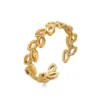 Wholesale PVD Coated 18K Gold Plated Leaves 304 Stainless Steel Simple Style Waterproof Non Tarnish Open Rings