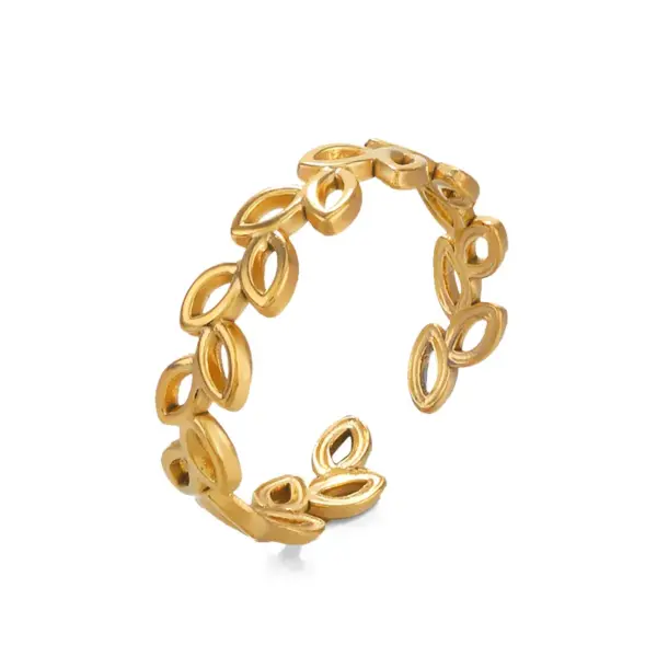 Wholesale PVD Coated 18K Gold Plated Leaves 304 Stainless Steel Simple Style Waterproof Non Tarnish Open Rings