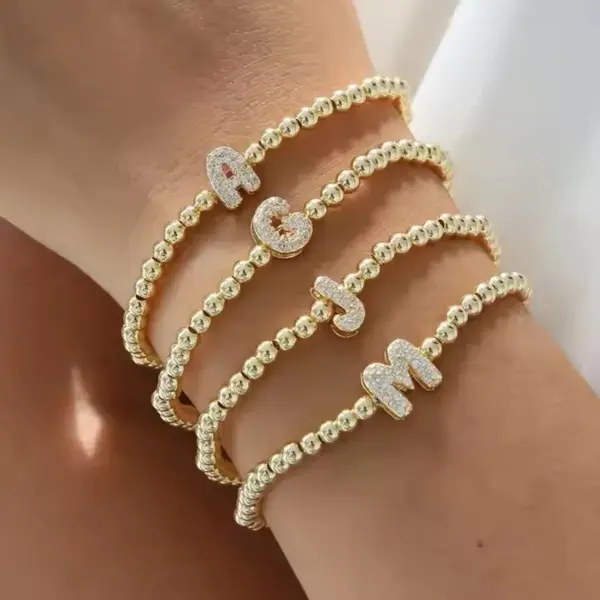 Wholesale New DIY Design Niche Temperament Inlaid Zirconium 26 English Letter Accessories Copper Bead Beaded Bracelet Ornament