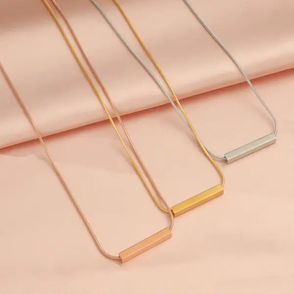 304 Stainless Steel Customization Laser Engraving Solid Color PVD Coated 18K Real Gold Plated Simple Style Waterproof Non Tarnish Polishing Plating Necklace