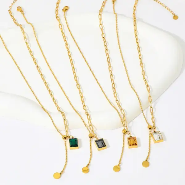 Wholesale Jewelry Fashion Geometric 304 Stainless Steel Zircon 16K Gold Plated White Gold Plated Gold Plated Inlay Stainless Steel Necklaces