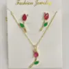 oly-8bdf5f65231edab59fd07fe2b9f3340c Wholesale Jewelry Casual Modern Style Sweet Tulips Copper Zircon 18K Gold Plated lishing Inlay Jewelry Set Cable Chain