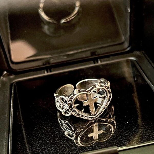 Wholesale New Silver Plated Monastery Cross Love Ring Gothic Style Vintage Niche Dye Black European and American Style Cross Border Ring