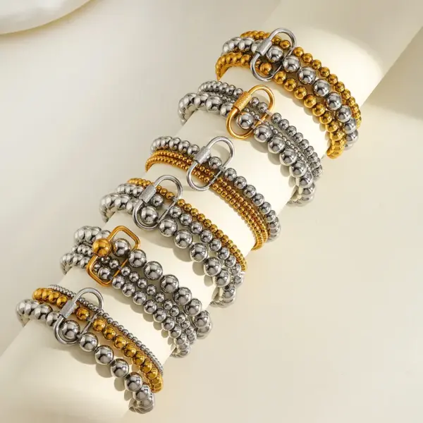 Wholesale Stainless Steel 18K Gold Plated Multi-Layer Beaded Elastic Rope Bracelet Casual Everyday Date Selfie Festival Geometric Pattern