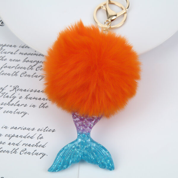 Wholesale Gold powder mermaid fur ball key chain fish tail pendant imitation Rex rabbit fur ball pendant cute school bag pendant