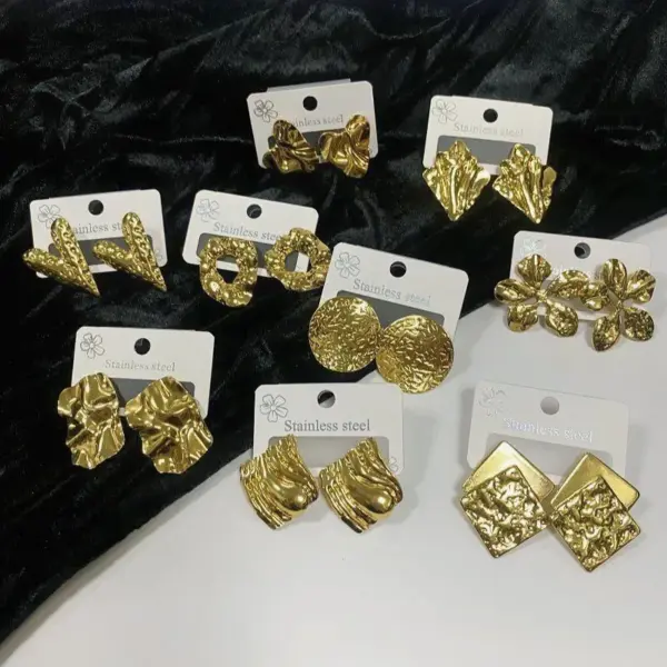 Wholesale Fashionable Stainless Steel Tassel Earrings Women's Light Luxury Oil Press Earring Stylish Geometric Pattern Hoop Earrings