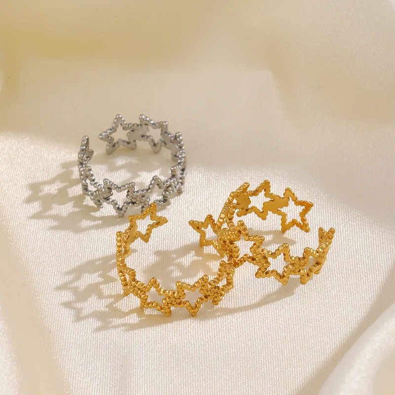 Wholesale PVD Coated 18K Gold Plated Pentagram 304 Stainless Steel Simple Style Waterproof Non Tarnish Open Rings