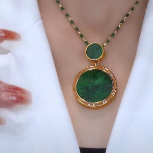 Wholesale Elegant disc bamboo jade pendant necklace women's imitation Jade Diamond five-petal flower gift for girlfriend Mother's Day