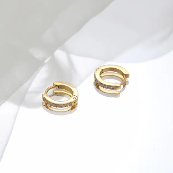 Wholesale Fashion Geometric Gold Plated 304 Stainless Steel Rhinestones 18K Gold Plated Stainless Steel Earrings