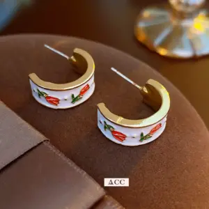 Silver Needle tulip flower C- shaped earrings