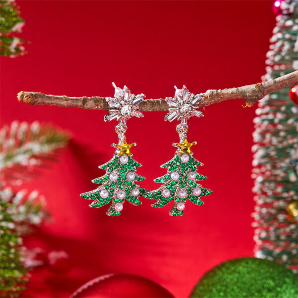 Wholesale Colorful rhinestone snowflake Christmas tree earrings