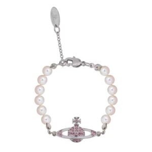 Silver pink diamond pearl bracelet