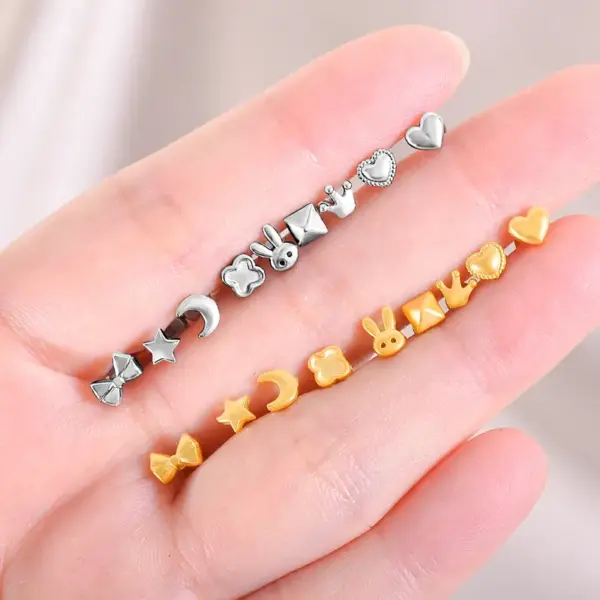 Wholesale New Multi-Style Mini Titanium Steel Earrings Women's Fresh Color Non-Fading Versatile Ear Jewelry Heart Crown Butterfly Knot