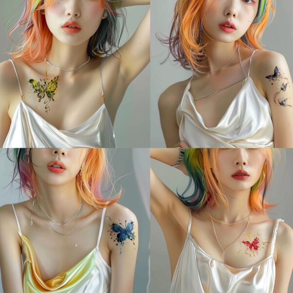 Wholesale Hand-painted Colorful Fireworks Butterfly Tattoo Sticker Niche Ins Style Waterproof Lasting Arm Collarbone Personalized Tattoo Sticker for Women