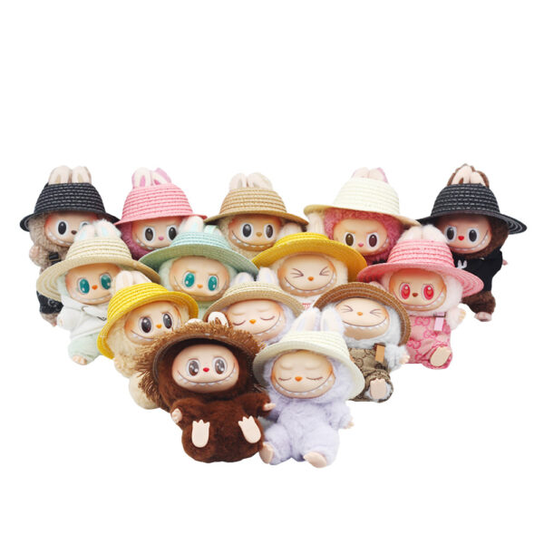 Wholesale 17cm Labubu Empty Top Open Straw Hat Woven Hat Labubu Party Clothing Accessories Pastoral Style