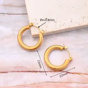 Three-Sided Woven Striped round Earrings (Gold) / 22x23mm (Needle Thickness:0.8mm) / 1 Pair/Package