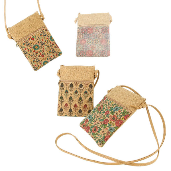 Wholesale Popular Bohemian Style Cork Mobile Phone Storage Bag Women's Crossbody Bag Shoulder Strap Adjustable Travel Souvenir